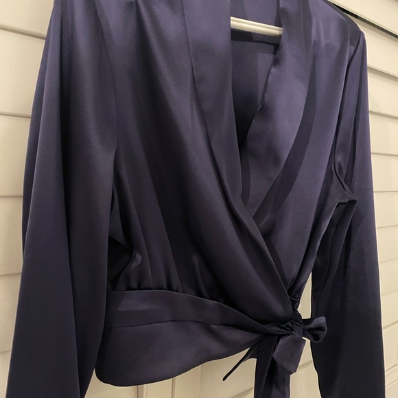 Aritzia Navy Silk Blouse - Picture 3 of 3